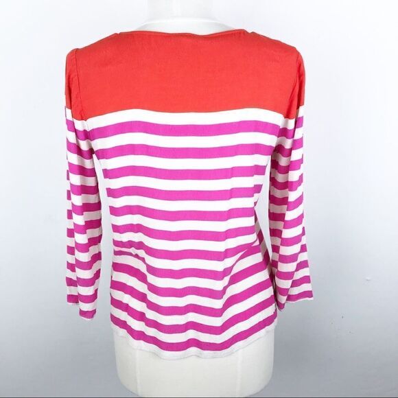 J. Crew Stripe Pink 3/4 Quarter Sleeve Blouse Top - Picture 4 of 6